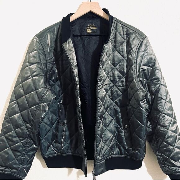 Polo Ralph Lauren Performance Metallic Quilted Bomber Jacket Satin Size L - Picture 13 of 15